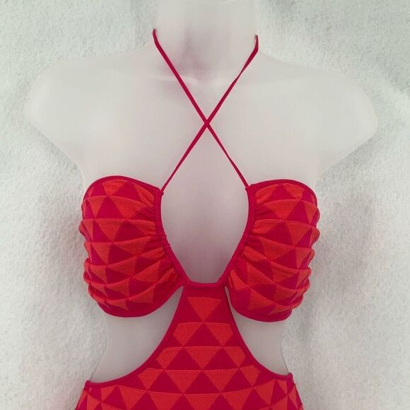 NWT Solid & Striped Berry Coral The Kianna Texture Geo Cutout Midi Dress Large - Picture 7 of 8